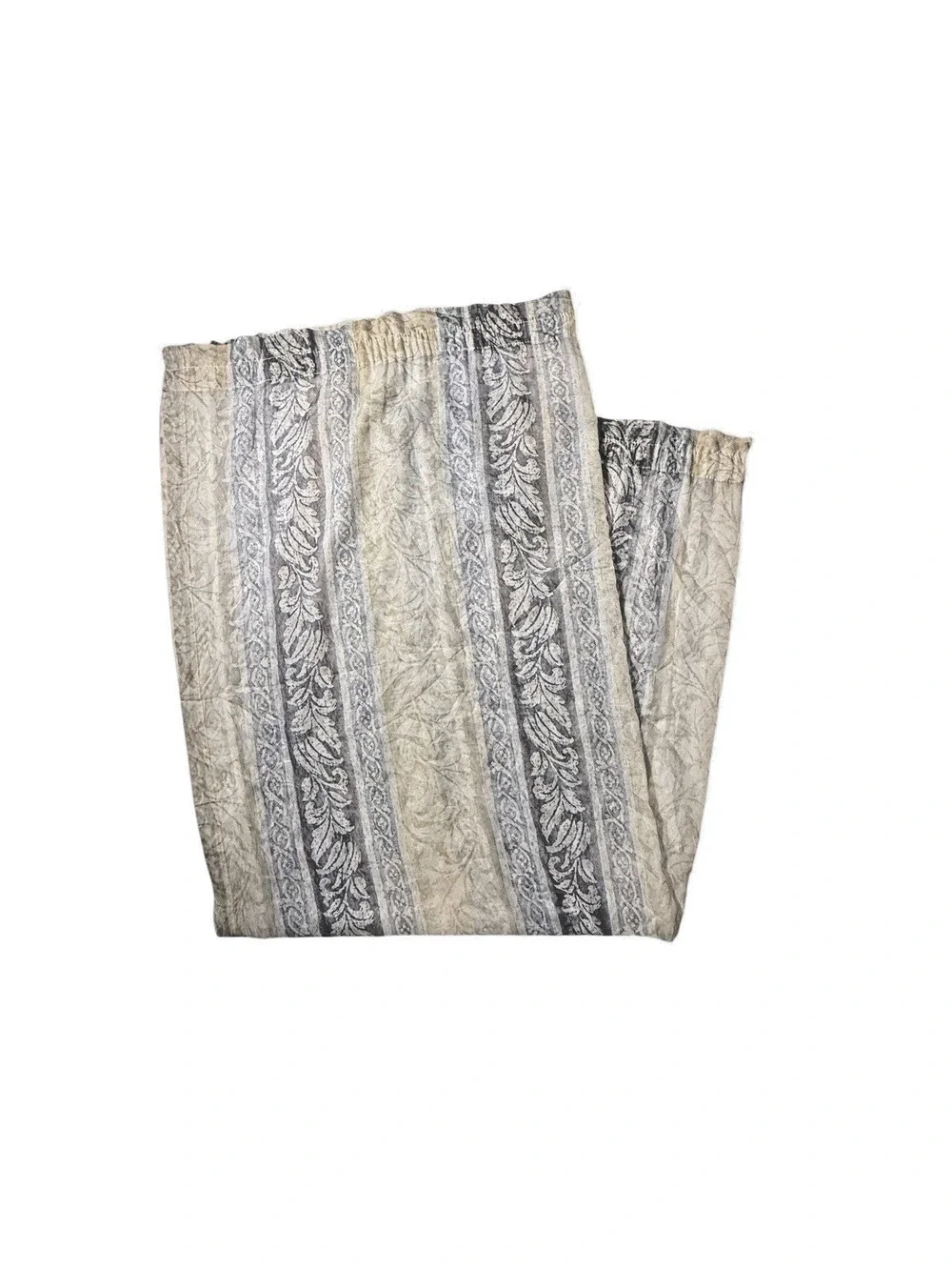 Pair of Sheer Floral Stripe Curtains Panels Beige Blue Print Vintage Drapes 68